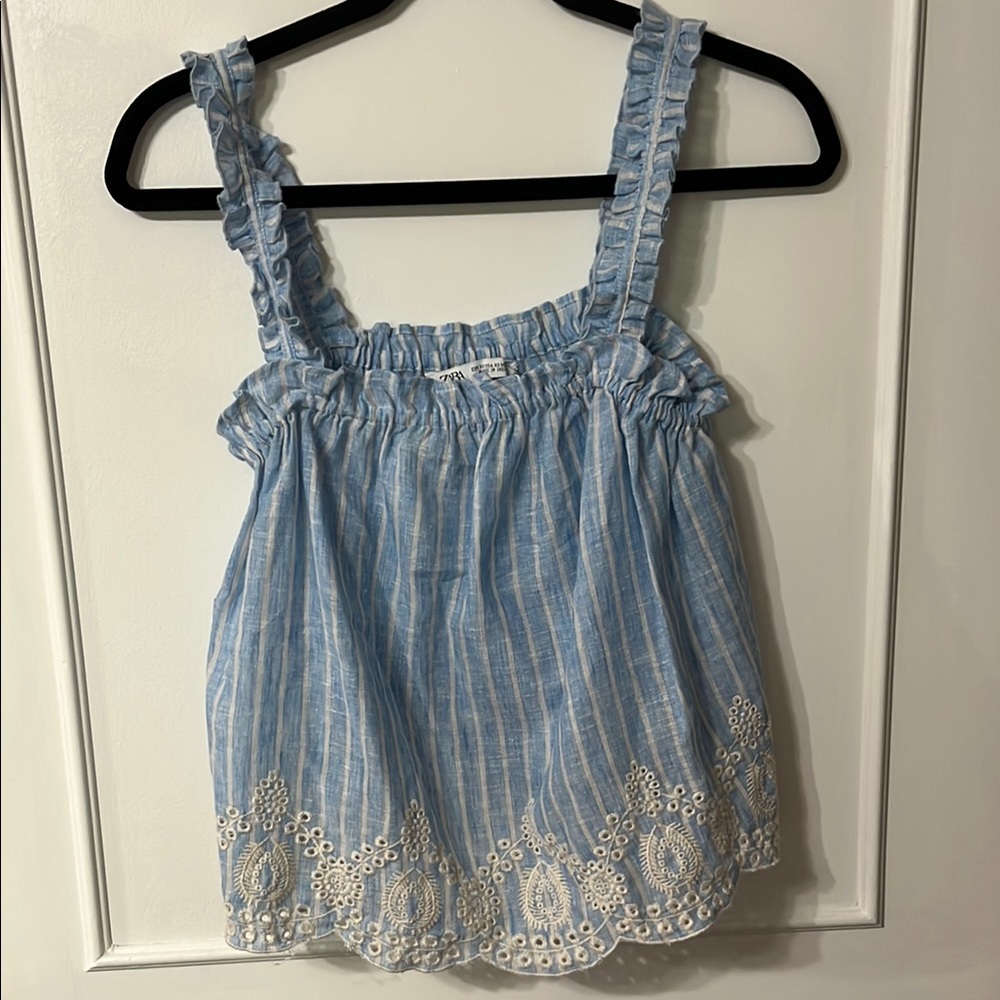 Zara Blue Striped Sleeveless Top